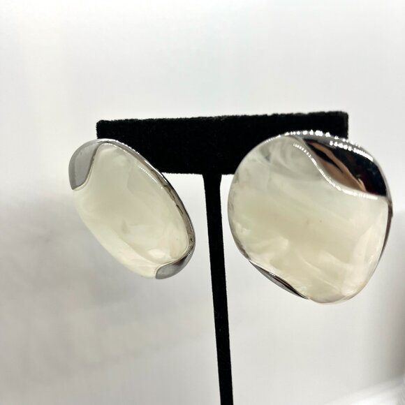 ABSTRACT MODERNIST LARGE Silver Tone Earrings Abstract Statement Pierced - Picture 5 of 12